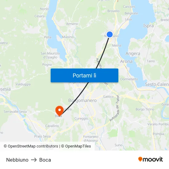 Nebbiuno to Boca map