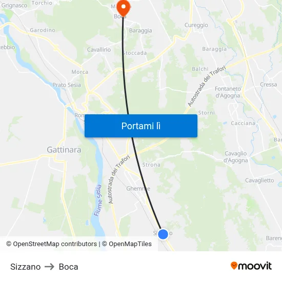 Sizzano to Boca map
