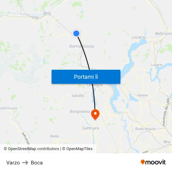 Varzo to Boca map