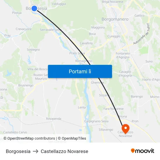 Borgosesia to Castellazzo Novarese map