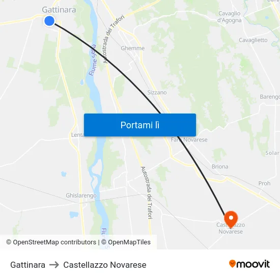 Gattinara to Castellazzo Novarese map