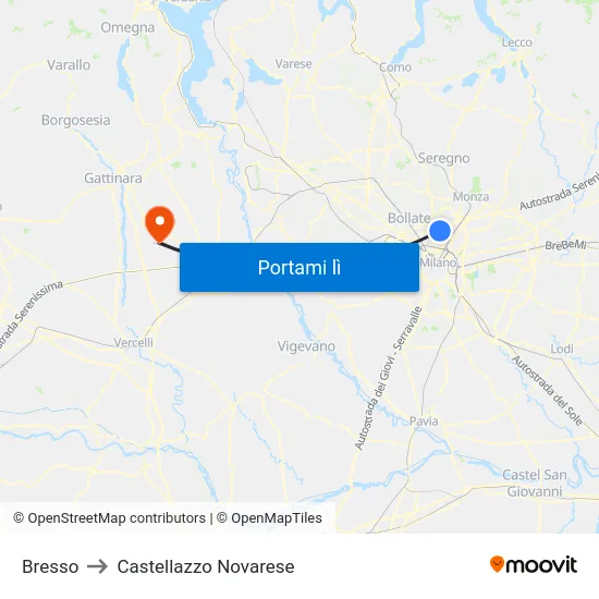 Bresso to Castellazzo Novarese map