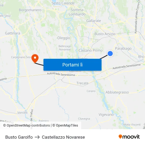 Busto Garolfo to Castellazzo Novarese map