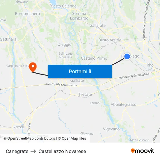 Canegrate to Castellazzo Novarese map