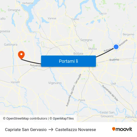 Capriate San Gervasio to Castellazzo Novarese map