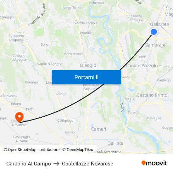 Cardano Al Campo to Castellazzo Novarese map