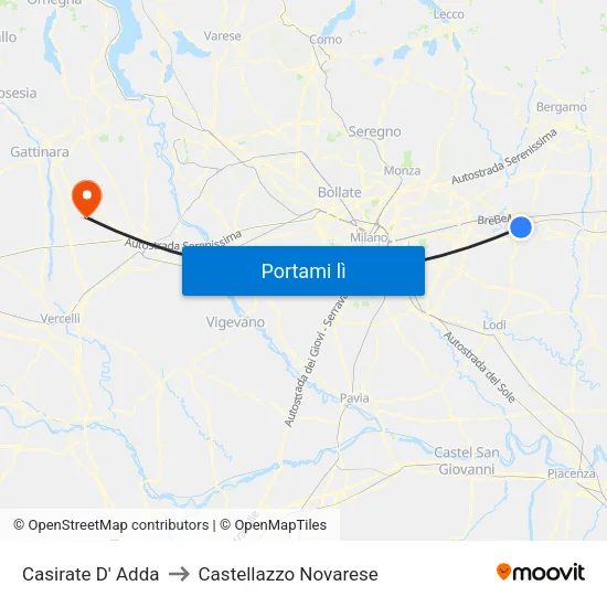 Casirate D' Adda to Castellazzo Novarese map