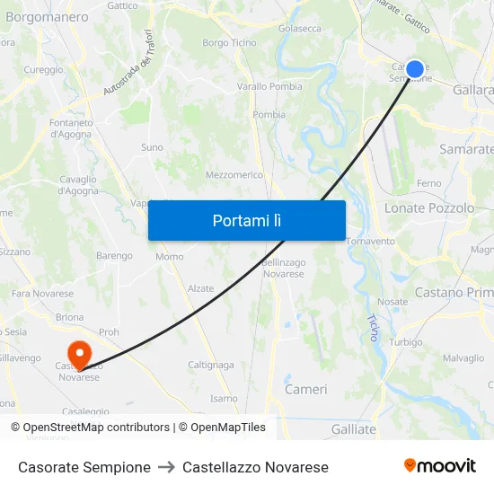 Casorate Sempione to Castellazzo Novarese map