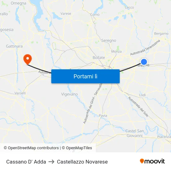 Cassano D' Adda to Castellazzo Novarese map