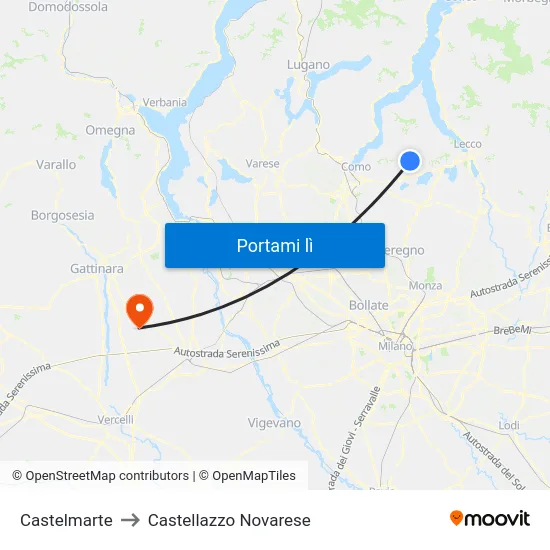 Castelmarte to Castellazzo Novarese map