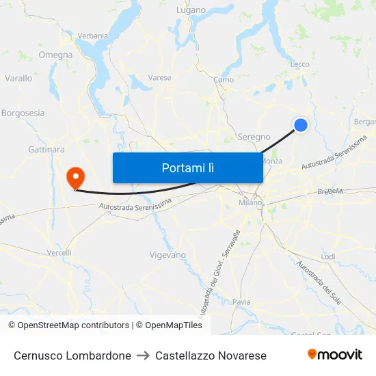 Cernusco Lombardone to Castellazzo Novarese map