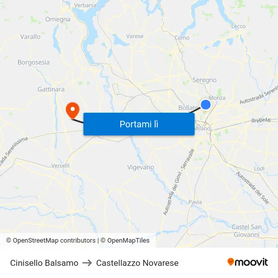 Cinisello Balsamo to Castellazzo Novarese map