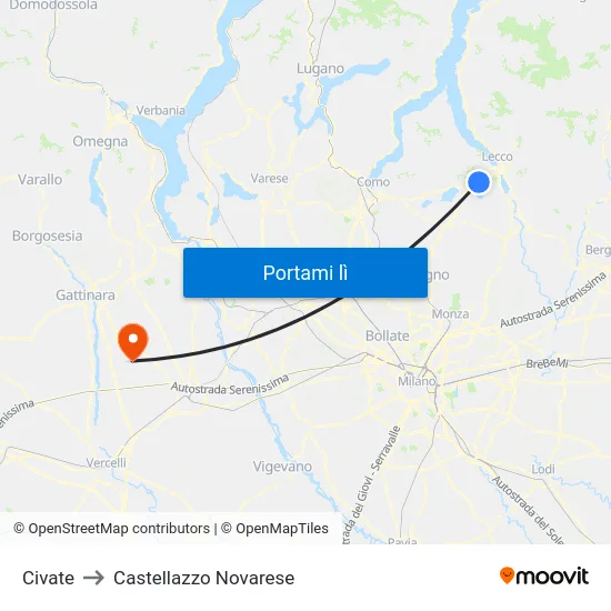 Civate to Castellazzo Novarese map