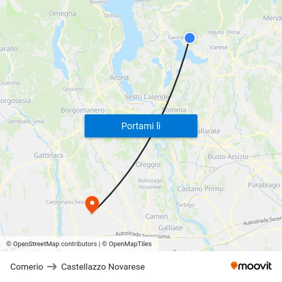 Comerio to Castellazzo Novarese map