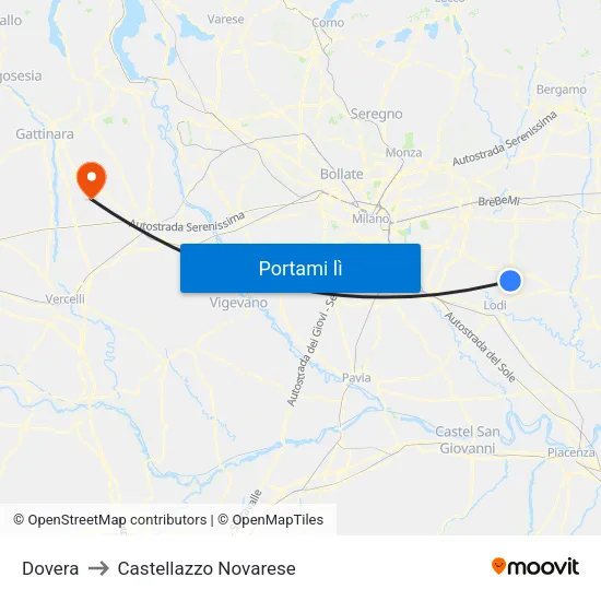 Dovera to Castellazzo Novarese map