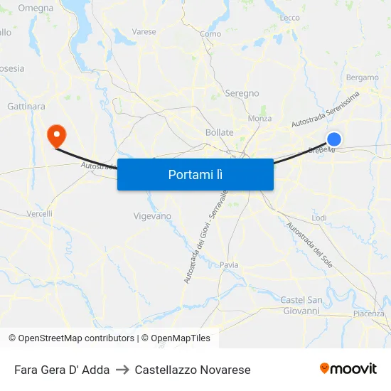 Fara Gera D' Adda to Castellazzo Novarese map