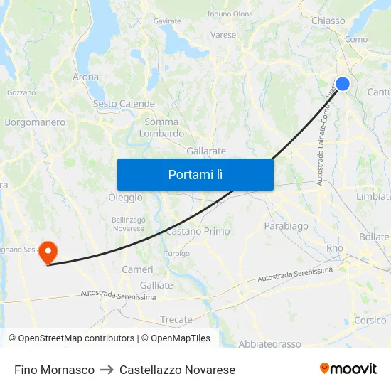 Fino Mornasco to Castellazzo Novarese map