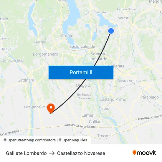 Galliate Lombardo to Castellazzo Novarese map