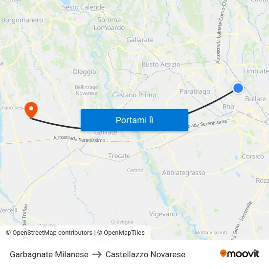 Garbagnate Milanese to Castellazzo Novarese map