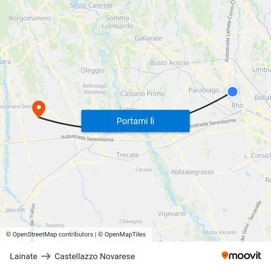 Lainate to Castellazzo Novarese map