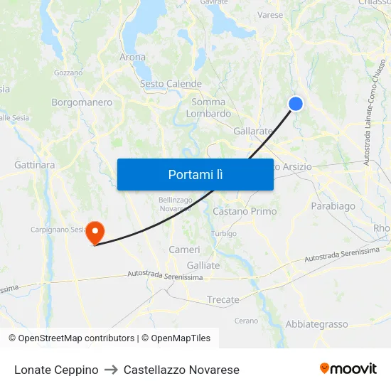 Lonate Ceppino to Castellazzo Novarese map