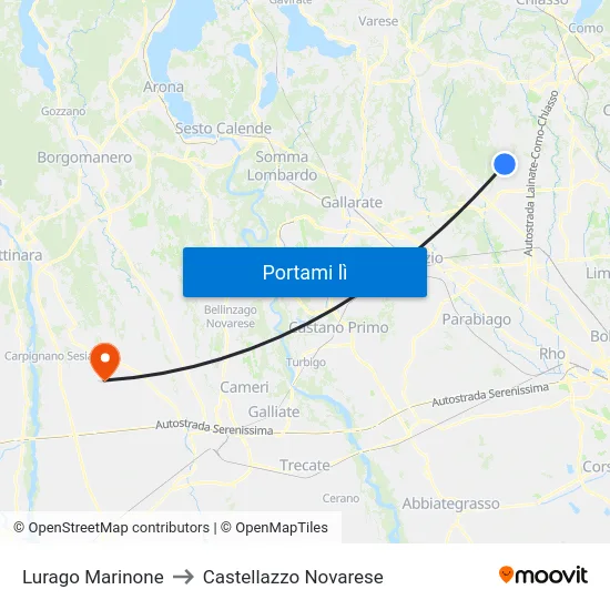 Lurago Marinone to Castellazzo Novarese map