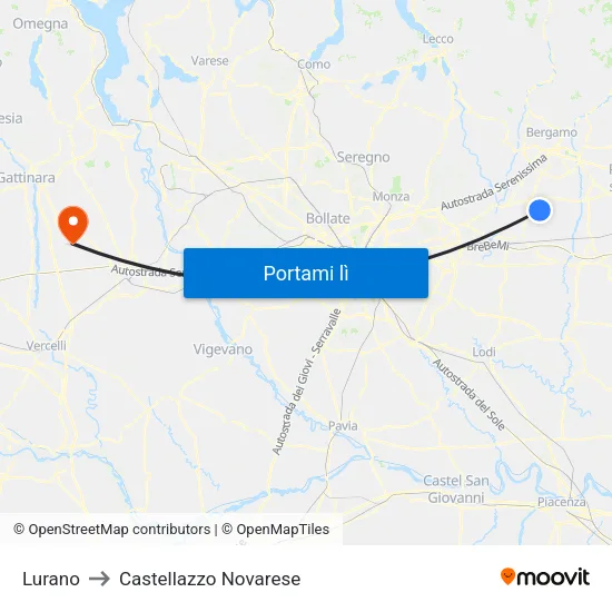 Lurano to Castellazzo Novarese map