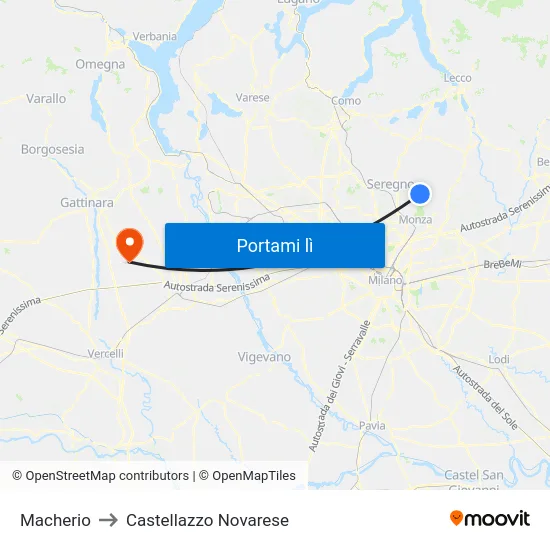 Macherio to Castellazzo Novarese map