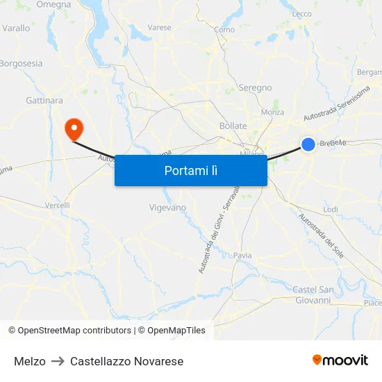 Melzo to Castellazzo Novarese map