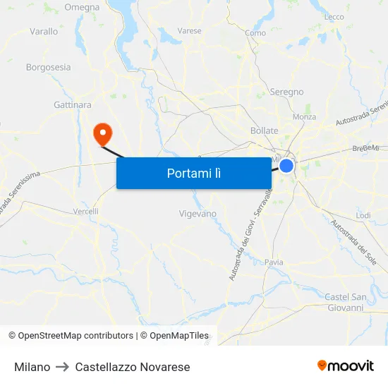 Milano to Castellazzo Novarese map