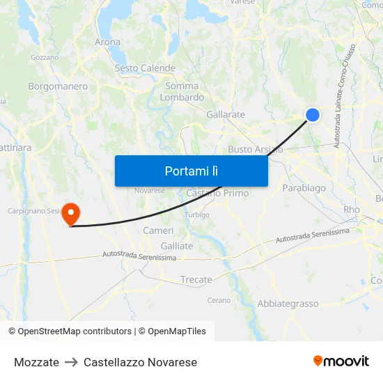 Mozzate to Castellazzo Novarese map