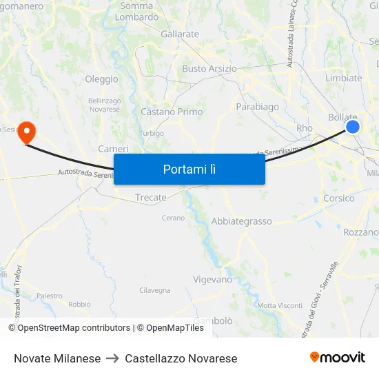 Novate Milanese to Castellazzo Novarese map