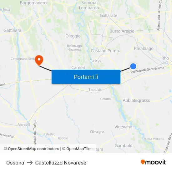 Ossona to Castellazzo Novarese map
