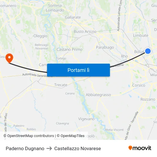 Paderno Dugnano to Castellazzo Novarese map