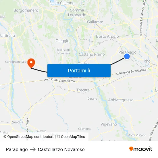 Parabiago to Castellazzo Novarese map