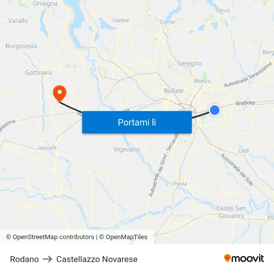 Rodano to Castellazzo Novarese map