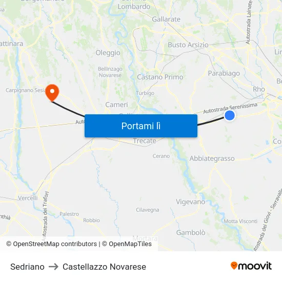 Sedriano to Castellazzo Novarese map
