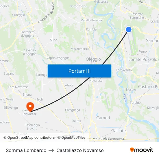 Somma Lombardo to Castellazzo Novarese map