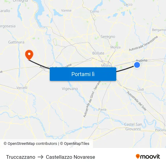 Truccazzano to Castellazzo Novarese map