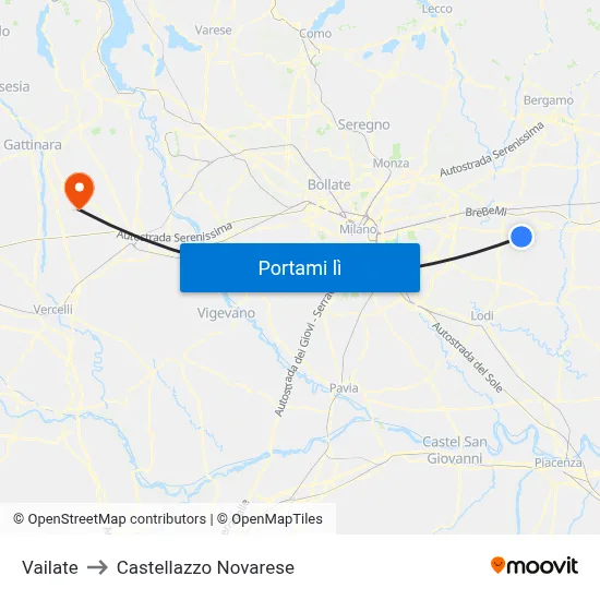 Vailate to Castellazzo Novarese map