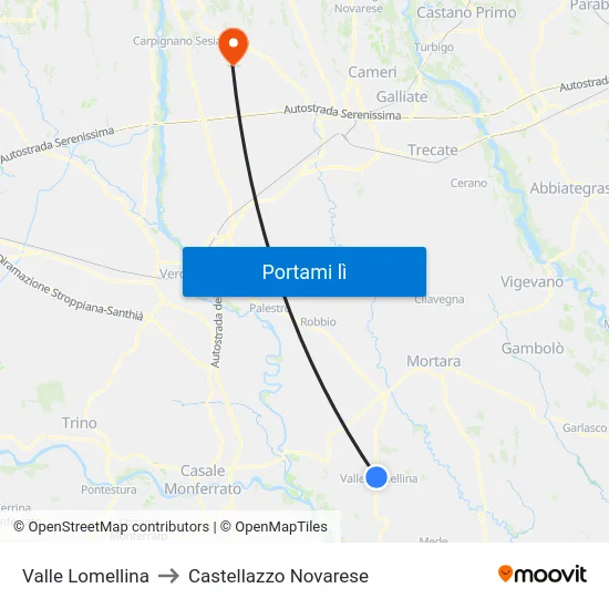 Valle Lomellina to Castellazzo Novarese map