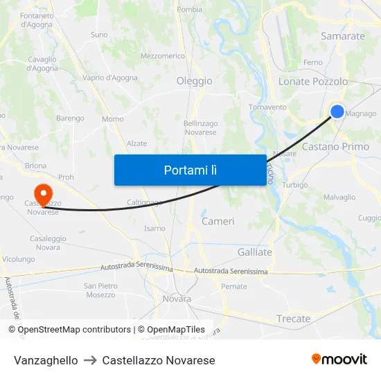 Vanzaghello to Castellazzo Novarese map
