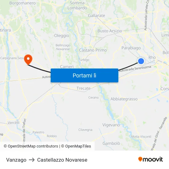 Vanzago to Castellazzo Novarese map