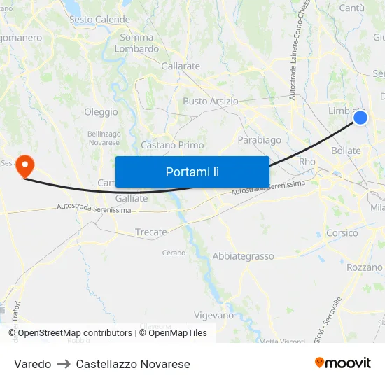 Varedo to Castellazzo Novarese map