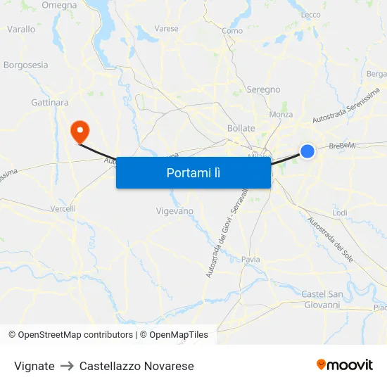 Vignate to Castellazzo Novarese map