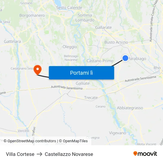 Villa Cortese to Castellazzo Novarese map