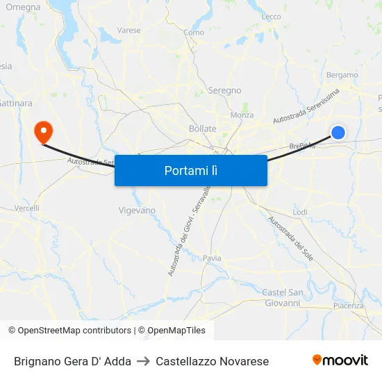 Brignano Gera D' Adda to Castellazzo Novarese map