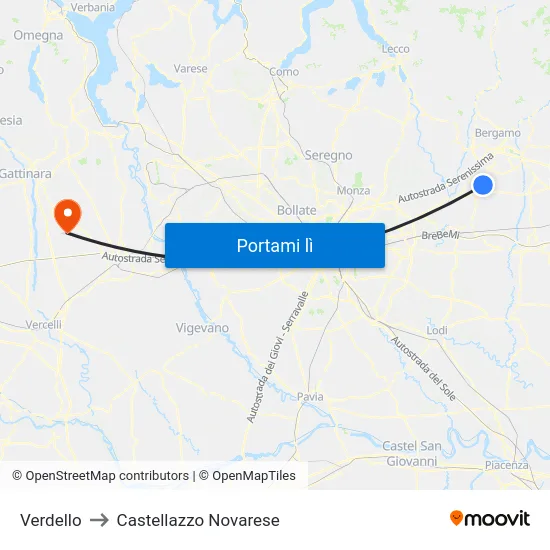 Verdello to Castellazzo Novarese map
