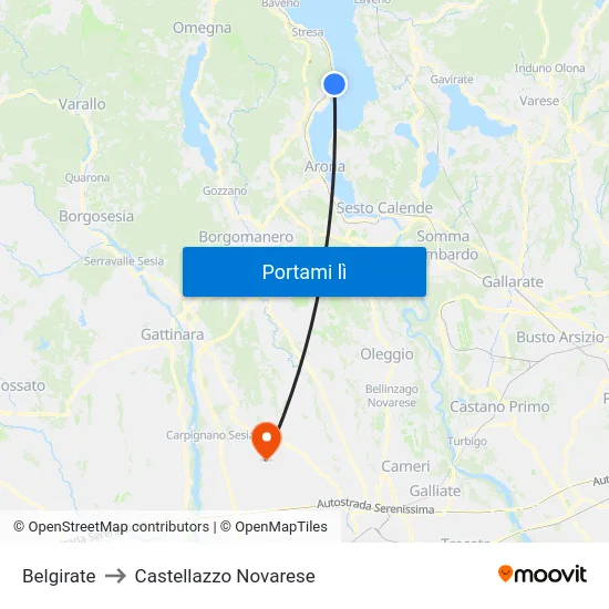 Belgirate to Castellazzo Novarese map