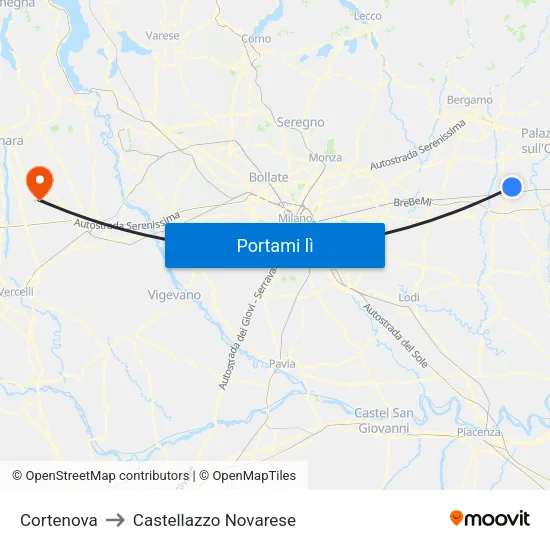 Cortenova to Castellazzo Novarese map